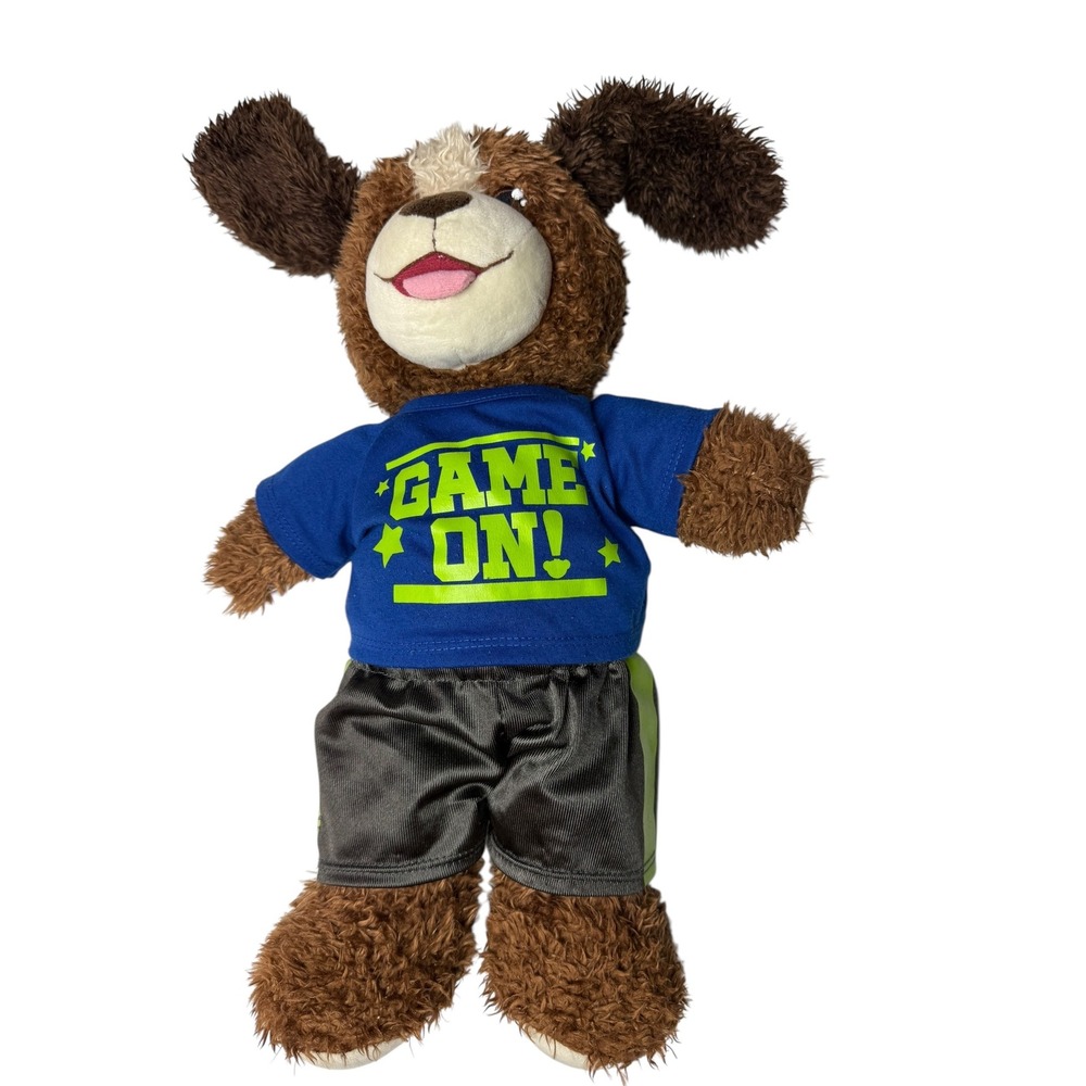 Build A Bear BAB Brown Puppy Dog Plush‎ Toy Blue Game On Outfit Kids